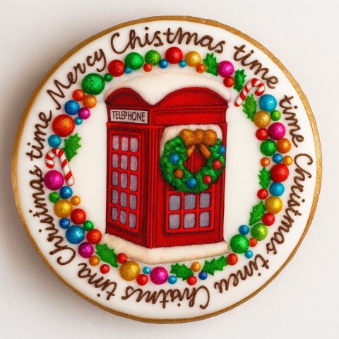 Ciastko lukrowane PUBLIC PHONE NO2 BOŻE NARODZENIE roz.M KOŁO ręcznie robione