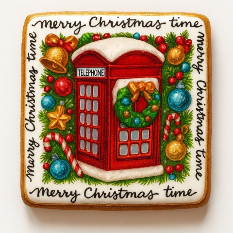 Ciastko lukrowane PUBLIC PHONE NO2 BOŻE NARODZENIE roz.M  KWADRAT AT ręcznie robione
