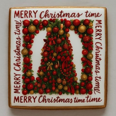 Ciastko lukrowane RED TREE BOŻE NARODZENIE roz.M  KWADRAT AT ręcznie robione