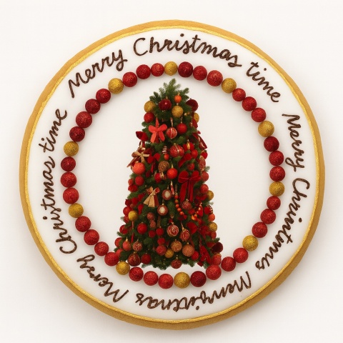 Ciastko lukrowane RED TREE NO1 BOŻE NARODZENIE roz.XL KOŁO ręcznie robione