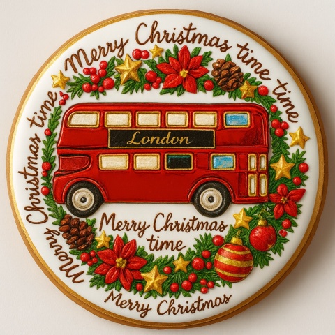 Ciastko lukrowane LONDON BUS BOŻE NARODZENIE roz.XL KOŁO ręcznie robione Ciastko lukrowane LONDON BUS BOŻE NARODZENIE roz.XL KOŁO ręcznie robione