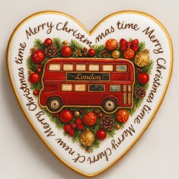 Ciastko lukrowane LONDON BUS BOŻE NARODZENIE roz.XL SERCE ręcznie robione