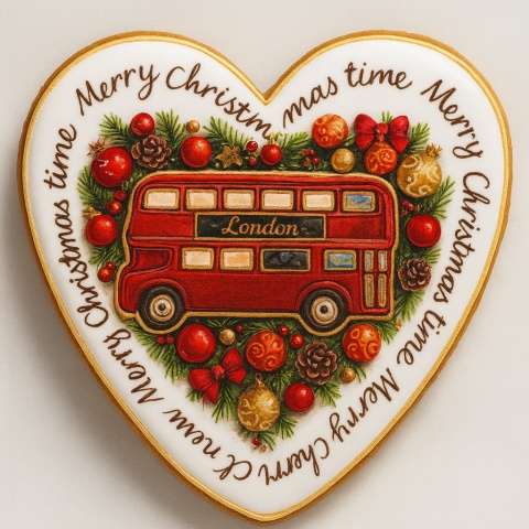 Ciastko lukrowane LONDON BUS BOŻE NARODZENIE roz.XL SERCE ręcznie robione Ciastko lukrowane LONDON BUS BOŻE NARODZENIE roz.XL SERCE ręcznie robione