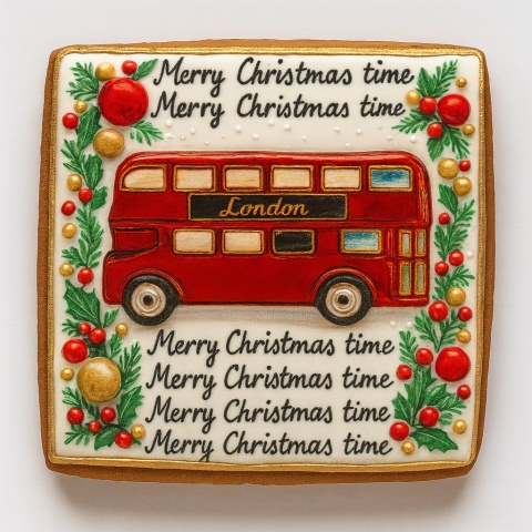 Ciastko lukrowane LONDON BUS BOŻE NARODZENIE roz.XL KWADRAT AT ręcznie robione Ciastko lukrowane LONDON BUS BOŻE NARODZENIE roz.XL KWADRAT AT ręcznie robione