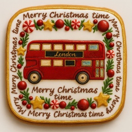 Ciastko lukrowane LONDON BUS NO1 BOŻE NARODZENIE roz.XL  KWADRAT AT ręcznie robione