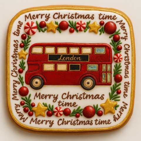 Ciastko lukrowane LONDON BUS NO1 BOŻE NARODZENIE roz.XL KWADRAT AT ręcznie robione Ciastko lukrowane LONDON BUS NO1 BOŻE NARODZENIE roz.XL KWADRAT AT ręcznie robione
