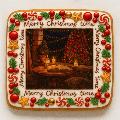 Ciastko lukrowane Christmas tree OLD BOŻE NARODZENIE roz.L  KWADRAT AT ręcznie robione