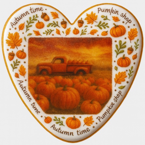 Ciastko lukrowane OLD PICK UP PUMPKIN roz.M serce Jesień ręcznie robione Ciastko lukrowane OLD PICK UP PUMPKIN roz.M serce Jesień ręcznie robione