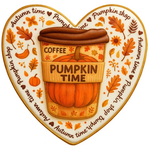 Ciastko lukrowane PUMPKIN LATTE roz.Mserce Jesień ręcznie robione