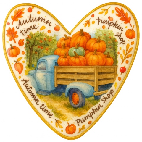 Ciastko lukrowane TRUCK PUMPKIN roz.XL serce Jesień ręcznie robione