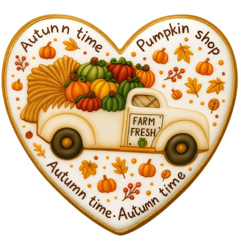 Ciastko lukrowane WHITE PICK UP PUMPKIN roz.M serce Jesień ręcznie robione Ciastko lukrowane WHITE PICK UP PUMPKIN roz.M serce Jesień ręcznie robione