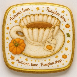 Ciastko lukrowane PUMPKIN TEA roz.S  KWADRAT AT Jesień ręcznie robione