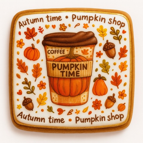 Ciastko lukrowane PUMPKIN LATTE roz.XL KWADRAT Jesień ręcznie robione