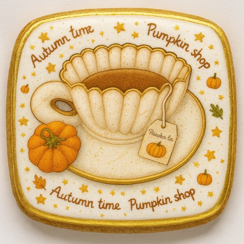 Ciastko lukrowane PUMPKIN TEA roz.XL KWADRAT Jesień ręcznie robione Ciastko lukrowane PUMPKIN TEA roz.XL KWADRAT Jesień ręcznie robione