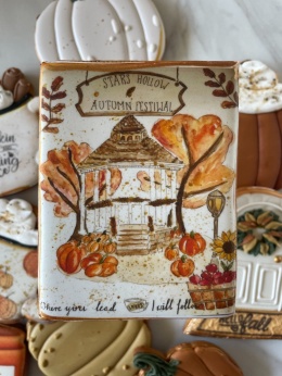 Ciastko lukrowane jesienne Stars Holllow autorska grafika Pumpkin Spice latte PSL