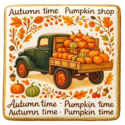 Ciastko lukrowane GREEN BUS PUMPKIN roz.L POZIOM Jesień ręcznie robione Ciastko lukrowane GREEN BUS PUMPKIN roz.L POZIOM Jesień ręcznie robione