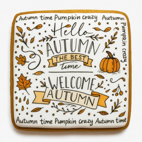 Ciastko lukrowane HALLO AUTUMN roz.M KWADRAT Jesień ręcznie robione Ciastko lukrowane HALLO AUTUMN roz.M KWADRAT Jesień ręcznie robione