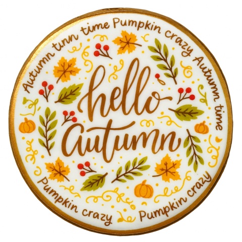Ciastko lukrowane HALLO AUTUMN roz.XL KOŁO Jesień ręcznie robione Ciastko lukrowane HALLO AUTUMN roz.XL KOŁO Jesień ręcznie robione