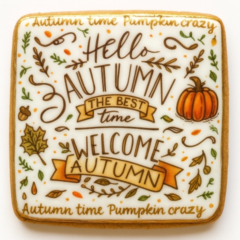 Ciastko lukrowane HALLO AUTUMN roz.XL POZIOM Jesień ręcznie robione Ciastko lukrowane HALLO AUTUMN roz.XL POZIOM Jesień ręcznie robione
