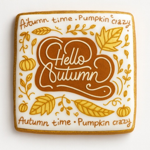 Ciastko lukrowane HALLO AUTUMN roz.S KWADRAT Jesień ręcznie robione Ciastko lukrowane HALLO AUTUMN roz.S KWADRAT Jesień ręcznie robione