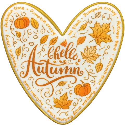 Ciastko lukrowane HELLO AUTUMN roz.M SERCE Jesień ręcznie robione Ciastko lukrowane HELLO AUTUMN roz.M SERCE Jesień ręcznie robione