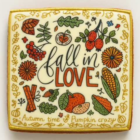 Ciastko lukrowane LOVE  AUTUMN N roz.M  KWADRAT AT Jesień ręcznie robione