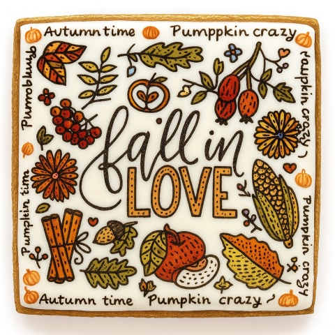 Ciastko lukrowane LOVE AUTUMN roz.XL POZIOM Jesień ręcznie robione Ciastko lukrowane LOVE AUTUMN roz.XL POZIOM Jesień ręcznie robione