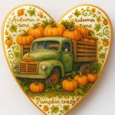 Ciastko lukrowane PUMPKIN BIG TRUCK roz.L SERCE Jesień ręcznie robione Ciastko lukrowane PUMPKIN BIG TRUCK roz.L SERCE Jesień ręcznie robione