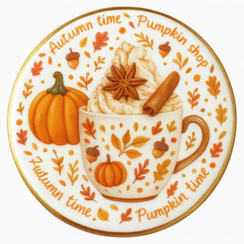 Ciastko lukrowane  PUMPKIN  CAFFE roz.L KOŁO Jesień ręcznie robione Ciastko lukrowane  PUMPKIN  CAFFE roz.L KOŁO Jesień ręcznie robione