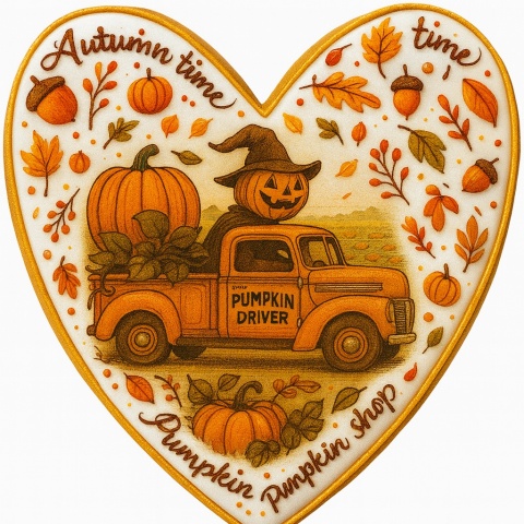 Ciastko lukrowane PAMPKIN DRIVER No.1 roz.L SERCE Jesień ręcznie robione Ciastko lukrowane PAMPKIN DRIVER No.1 roz.L SERCE Jesień ręcznie robione