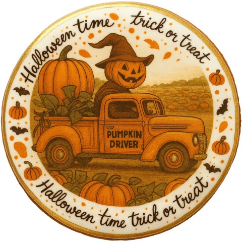 Ciastko lukrowane PAMPKIN DRIVER No.1 roz.XL KOŁO Jesień ręcznie robione Ciastko lukrowane PAMPKIN DRIVER No.1 roz.XL KOŁO Jesień ręcznie robione