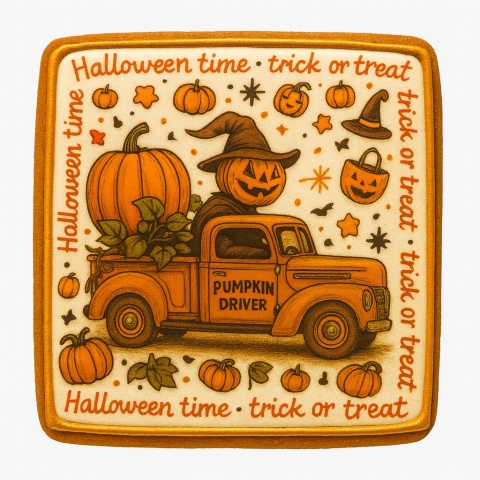 Ciastko lukrowane PAMPKIN DRIVER roz.XL KWADRAT Jesień ręcznie robione Ciastko lukrowane PAMPKIN DRIVER roz.XL KWADRAT Jesień ręcznie robione