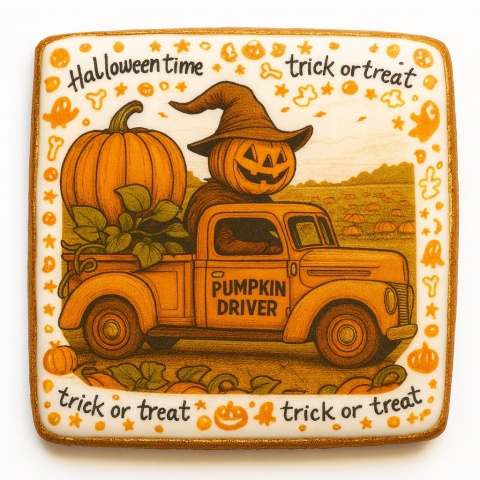 Ciastko lukrowane PUMPKIN DRIVER roz.XL POZIOM Jesień ręcznie robione Ciastko lukrowane PUMPKIN DRIVER roz.XL POZIOM Jesień ręcznie robione