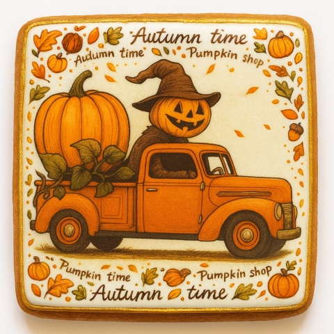 Ciastko lukrowane PUMPKIN DRIVER roz.S PION Jesień ręcznie robione Ciastko lukrowane PUMPKIN DRIVER roz.S PION Jesień ręcznie robione
