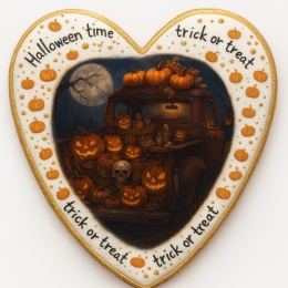 Ciastko lukrowane GHOST CAR roz.XL SERCE HALLOWEEN ręcznie robione