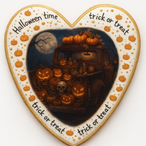 Ciastko lukrowane GHOST CAR roz.XL SERCE HALLOWEEN ręcznie robione Ciastko lukrowane GHOST CAR roz.XL SERCE HALLOWEEN ręcznie robione