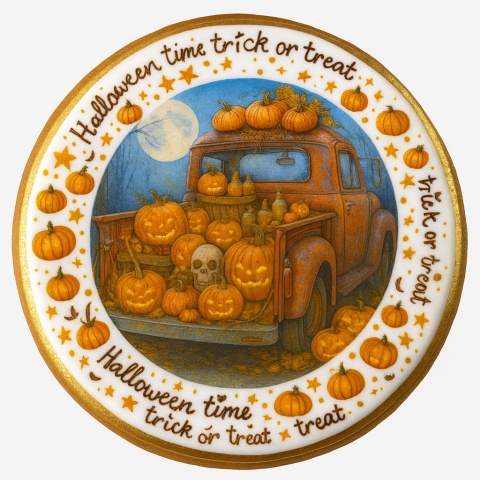 Ciastko lukrowane GHOST NIGHT CAR roz.XL KOŁO No.1 HALLOWEEN ręcznie robione Ciastko lukrowane GHOST NIGHT CAR roz.XL KOŁO No.1 HALLOWEEN ręcznie robione