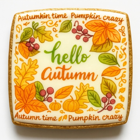 Ciastko lukrowane HALLO  AUTUMN N COLORS roz.XL  KWADRAT AT Jesień ręcznie robione Ciastko lukrowane HALLO  AUTUMN N COLORS roz.XL  KWADRAT AT Jesień ręcznie robione