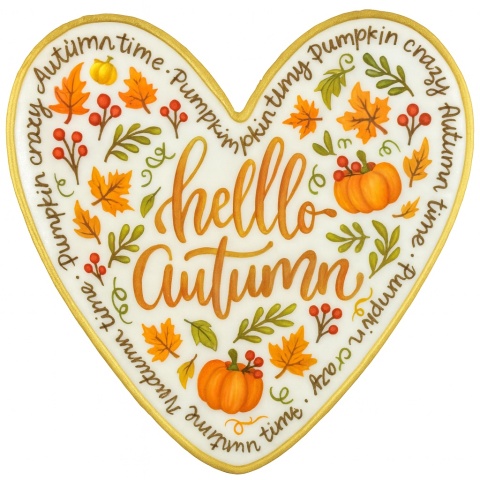 Ciastko lukrowane HALLO AUTUMN roz.L SERCE Jesień ręcznie robione Ciastko lukrowane HALLO AUTUMN roz.L SERCE Jesień ręcznie robione