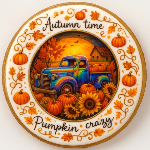 Ciastko lukrowane RAINBOW AUTUMN roz.XL KOŁO JESIEŃ ręcznie robione Ciastko lukrowane RAINBOW AUTUMN roz.XL KOŁO JESIEŃ ręcznie robione