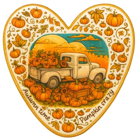 Ciastko lukrowane BIG PUMPKIN HARVEST roz.L SERCE JESIEŃ ręcznie robione Ciastko lukrowane BIG PUMPKIN HARVEST roz.L SERCE JESIEŃ ręcznie robione