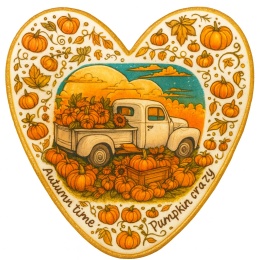 Ciastko lukrowane BIG PUMPKIN HARVEST roz.S SERCE JESIEŃ ręcznie robione