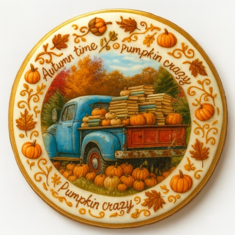 Ciastko lukrowane BOOK PUMPIKIN GARDEN roz.L KOŁO JESIEŃ ręcznie robione Ciastko lukrowane BOOK PUMPIKIN GARDEN roz.L KOŁO JESIEŃ ręcznie robione