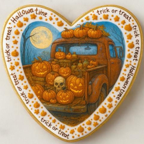 Ciastko lukrowane GHOST NIGHT CAR roz.L SERCE HALLOWEEN ręcznie robione Ciastko lukrowane GHOST NIGHT CAR roz.L SERCE HALLOWEEN ręcznie robione