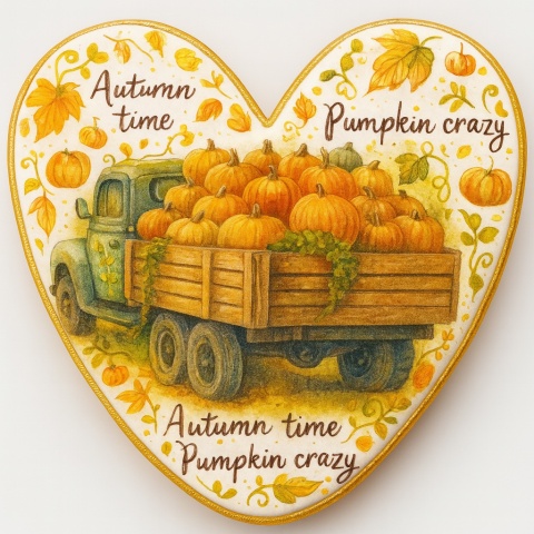 Ciastko lukrowane LARGE DELIVERY PUMPKINS roz.M SERCE JESIEŃ ręcznie robione Ciastko lukrowane LARGE DELIVERY PUMPKINS roz.M SERCE JESIEŃ ręcznie robione