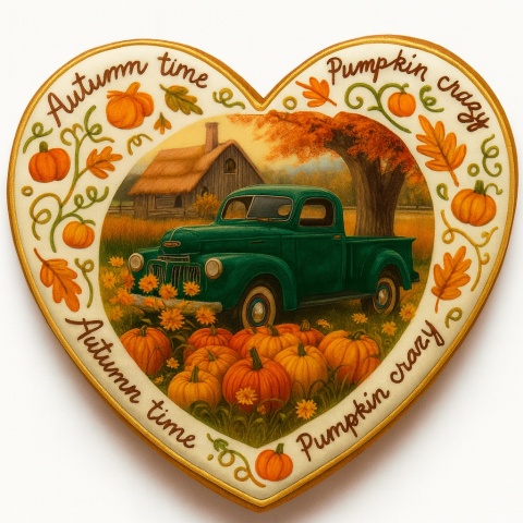 Ciastko lukrowane  AUTUMN N GARDEN CAR roz.XL SERCE JESIEŃ ręcznie robione Ciastko lukrowane  AUTUMN N GARDEN CAR roz.XL SERCE JESIEŃ ręcznie robione