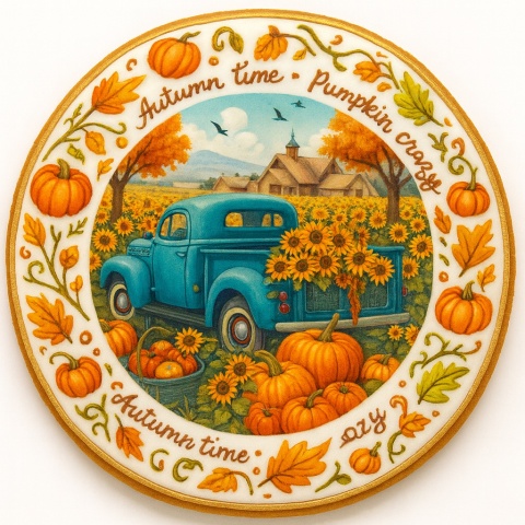 Ciastko lukrowane SUNFLOWERS PUMPKINS roz.XL KOŁO JESIEŃ ręcznie robione Ciastko lukrowane SUNFLOWERS PUMPKINS roz.XL KOŁO JESIEŃ ręcznie robione