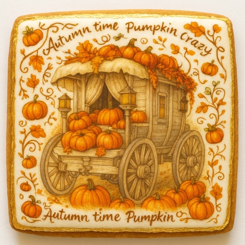 Ciastko lukrowane TRAVELING WAGON roz.S  KWADRAT AT JESIEŃ ręcznie robione Ciastko lukrowane TRAVELING WAGON roz.S  KWADRAT AT JESIEŃ ręcznie robione