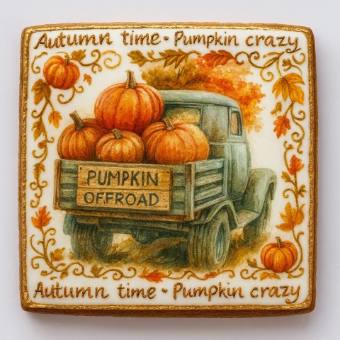 Ciastko lukrowane OFFORAD PUMPKIN roz.L  KWADRAT AT ręcznie robione Ciastko lukrowane OFFORAD PUMPKIN roz.L  KWADRAT AT ręcznie robione