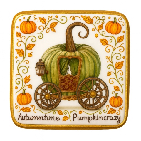 Ciastko lukrowane PUMPKIN CARRIAGE GREEN roz.L  KWADRAT AT JESIEŃ ręcznie robione Ciastko lukrowane PUMPKIN CARRIAGE GREEN roz.L  KWADRAT AT JESIEŃ ręcznie robione